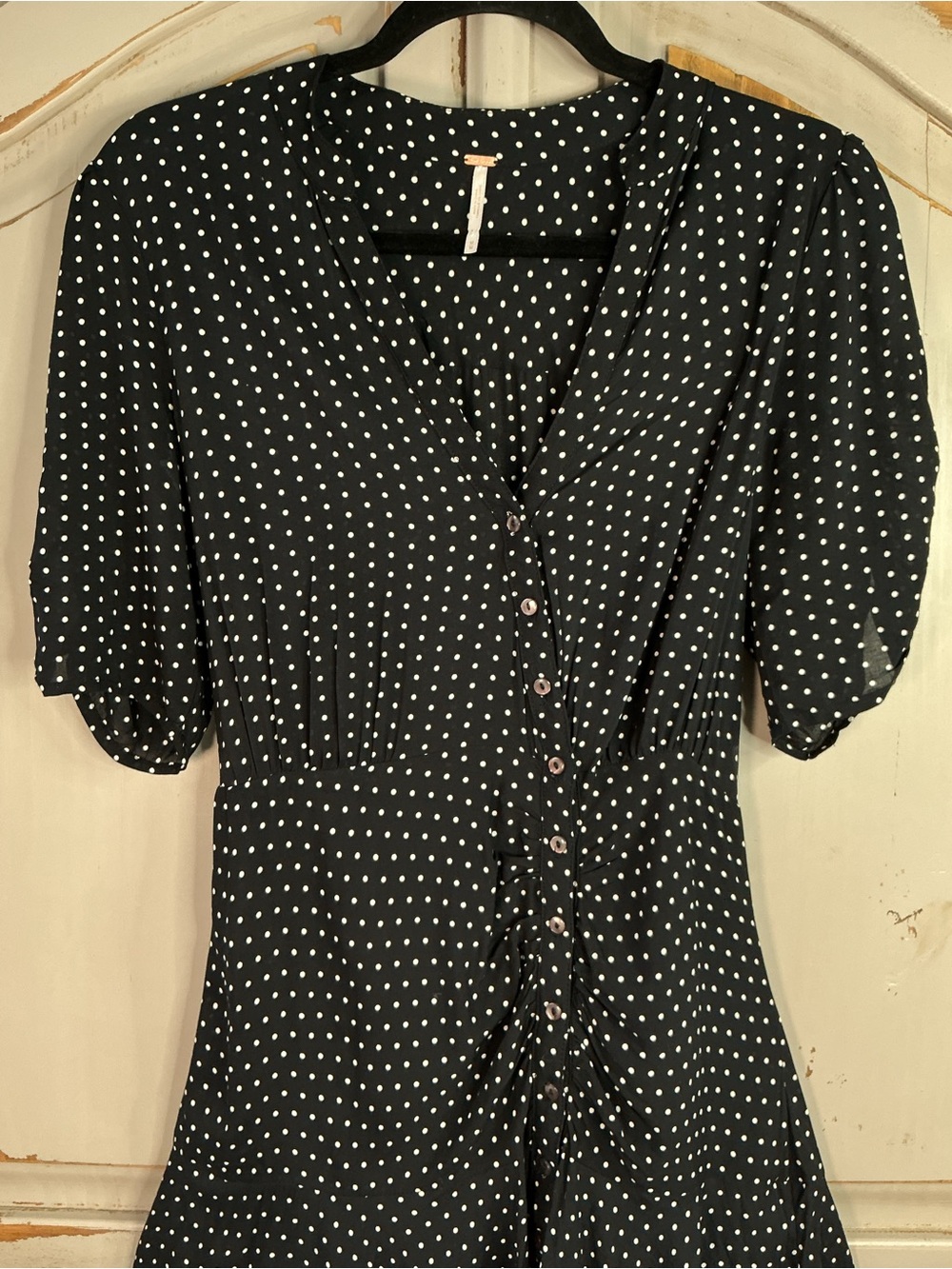 Free People | Pippa Black & White Micro Dot Mini Dress Parisian Chic Size M - Picture 3 of 10